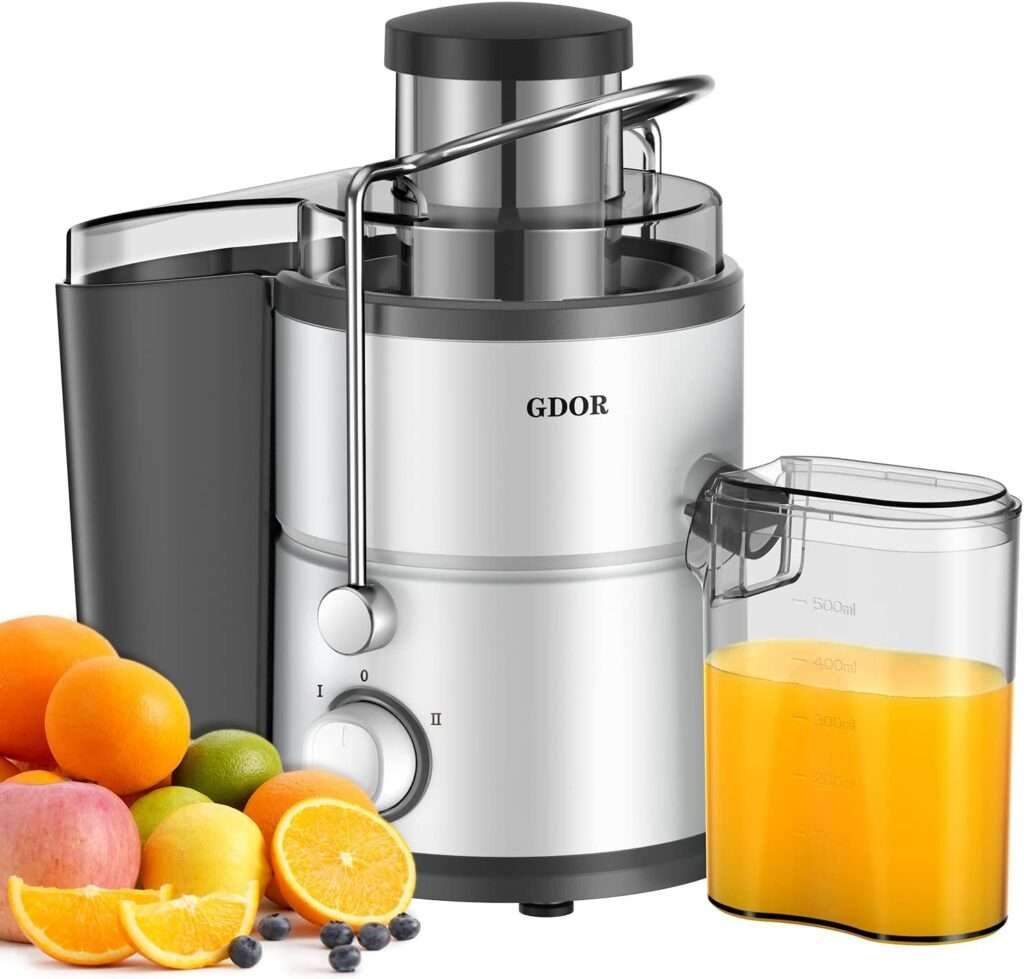 GDOR 800W Juicer Machine, 3” Wide Feed Chute, Dual-Speed Centrifugal Juicer for Fruits Vegetables, Anti-Drip Function, BPA-Free, Easy to Clean with Brush, White