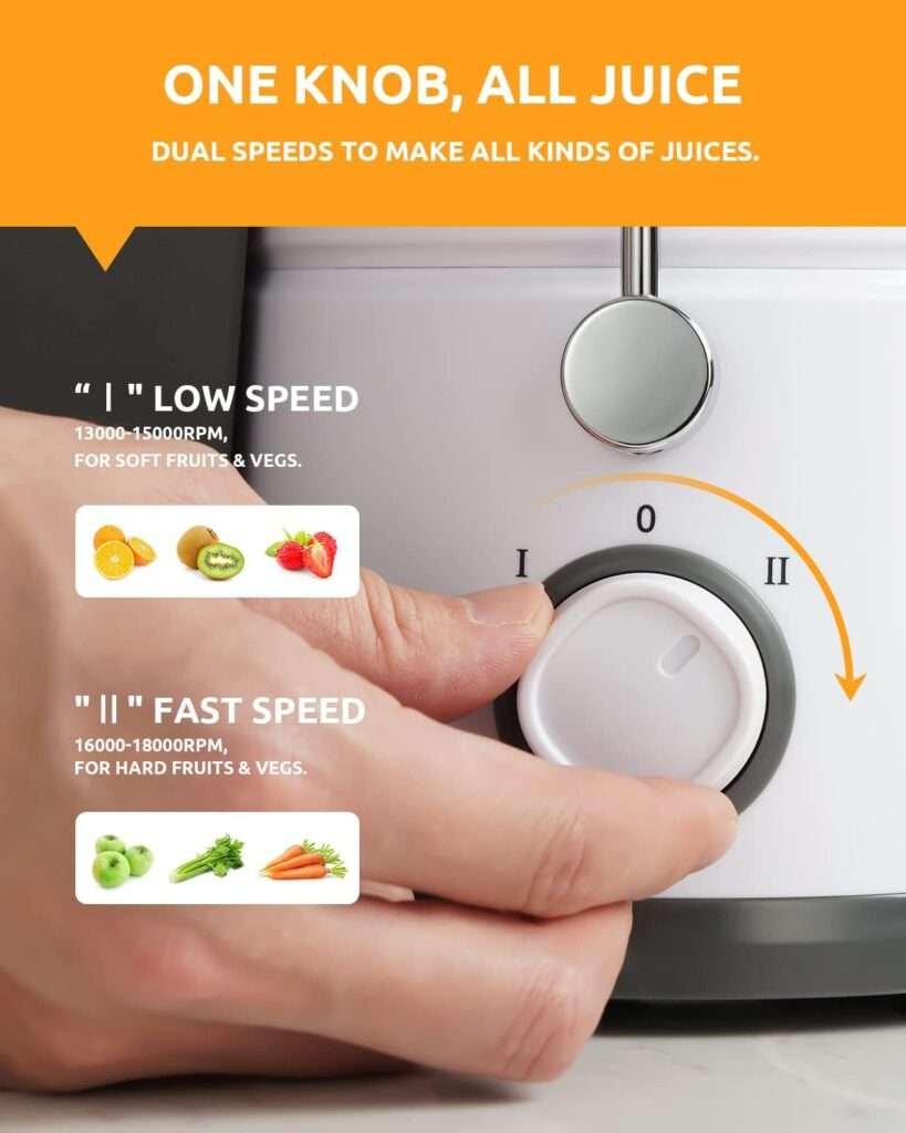 GDOR 800W Juicer Machine, 3” Wide Feed Chute, Dual-Speed Centrifugal Juicer for Fruits Vegetables, Anti-Drip Function, BPA-Free, Easy to Clean with Brush, White