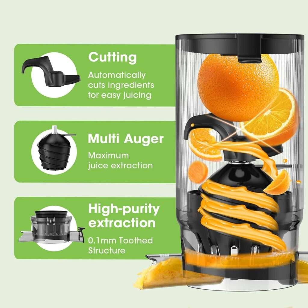 Juicer Machines, 5.8 Wide Feed Chute Cold Press Juicer for Whole Vegetables Fruits, High Juice Yield, BPA Free (Slivery)