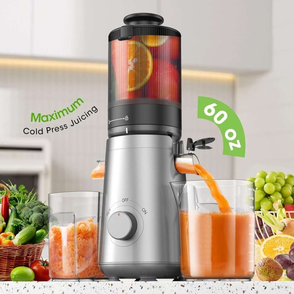 Juicer Machines, 5.8 Wide Feed Chute Cold Press Juicer for Whole Vegetables Fruits, High Juice Yield, BPA Free (Slivery)