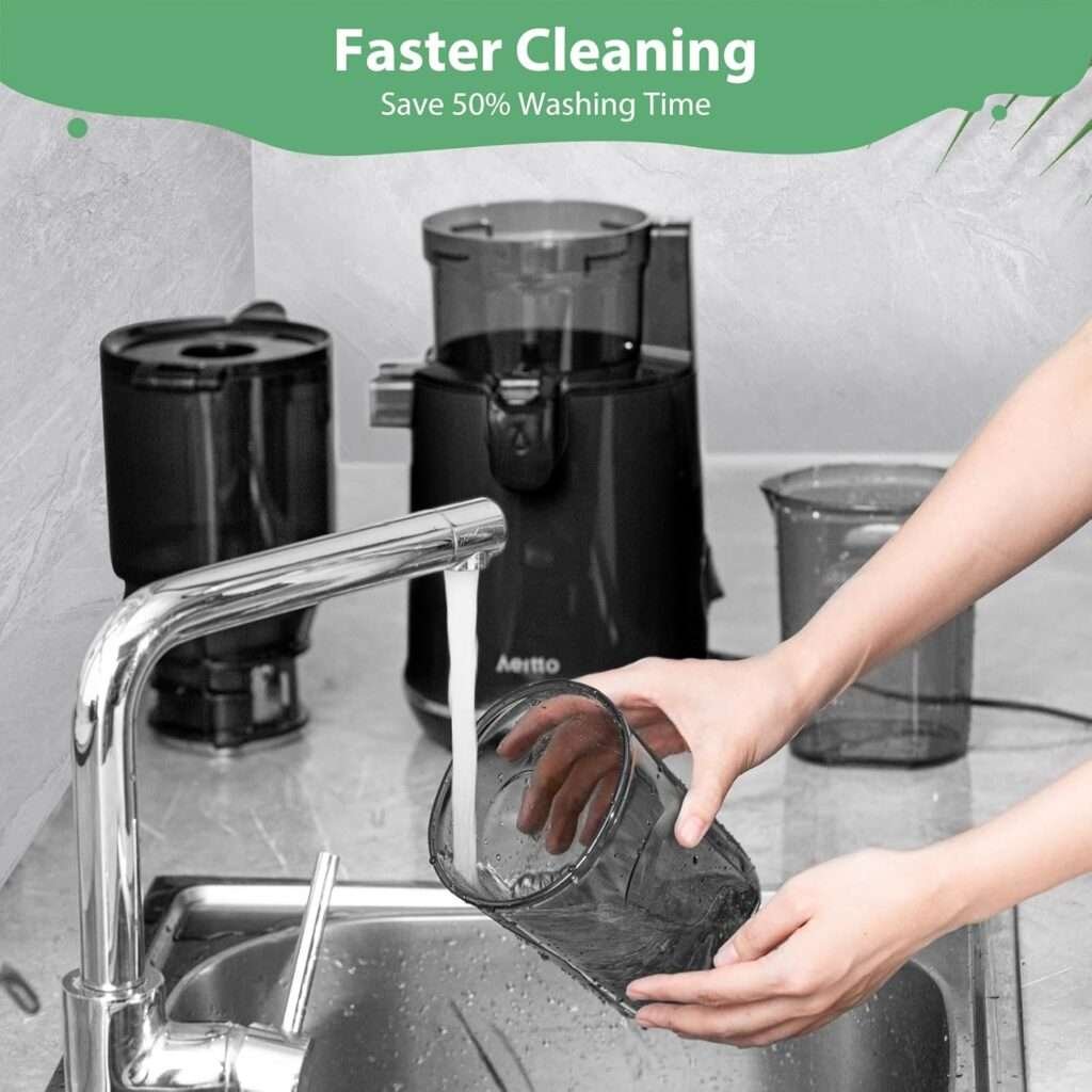 Juicer Machines,Aeitto Cold Press Juicer with 5.3“ Extra Large Feed Chute for Whole Fruits Vegetables, Slow Masticating Juice Extractor, Self Feeding, Easy to Clean, High Juice Yield, Grey