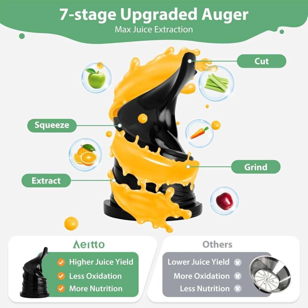 Juicer Machines,Aeitto Cold Press Juicer with 5.3“ Extra Large Feed Chute for Whole Fruits Vegetables, Slow Masticating Juice Extractor, Self Feeding, Easy to Clean, High Juice Yield, Grey